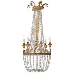Six-Light Giltwood and Crystal Chandelier
