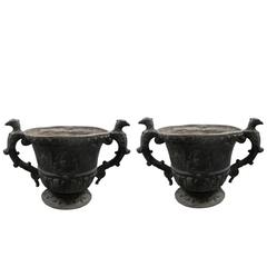 Pair of Mid-Century English Round Lead Planters with Handles 2