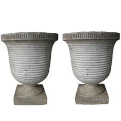 Mid-Century Modern French Pair of Footed Cast Deco Planters