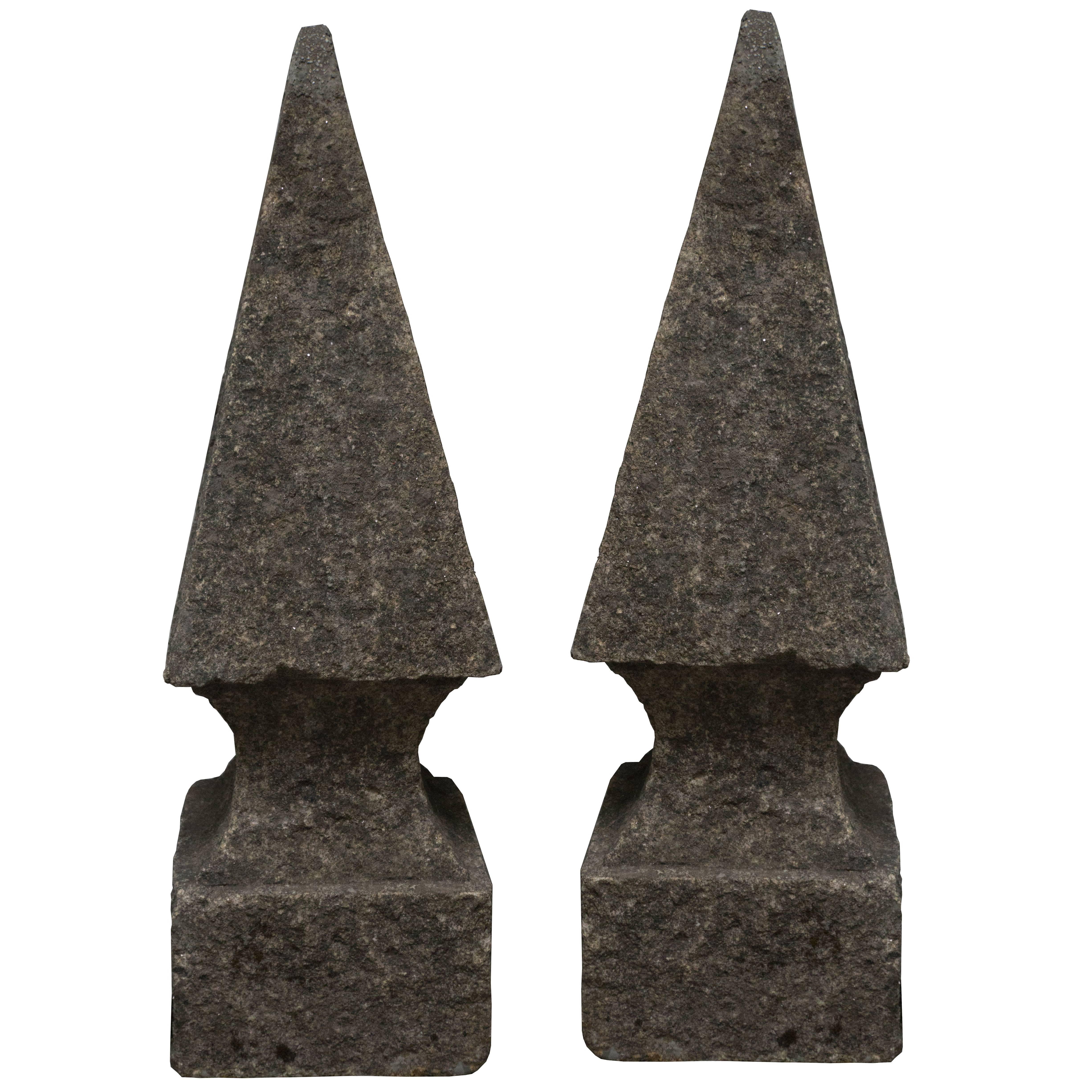 Antique Pair of Carved Stone Pyramid Finials from Porto Lima, circa 1900