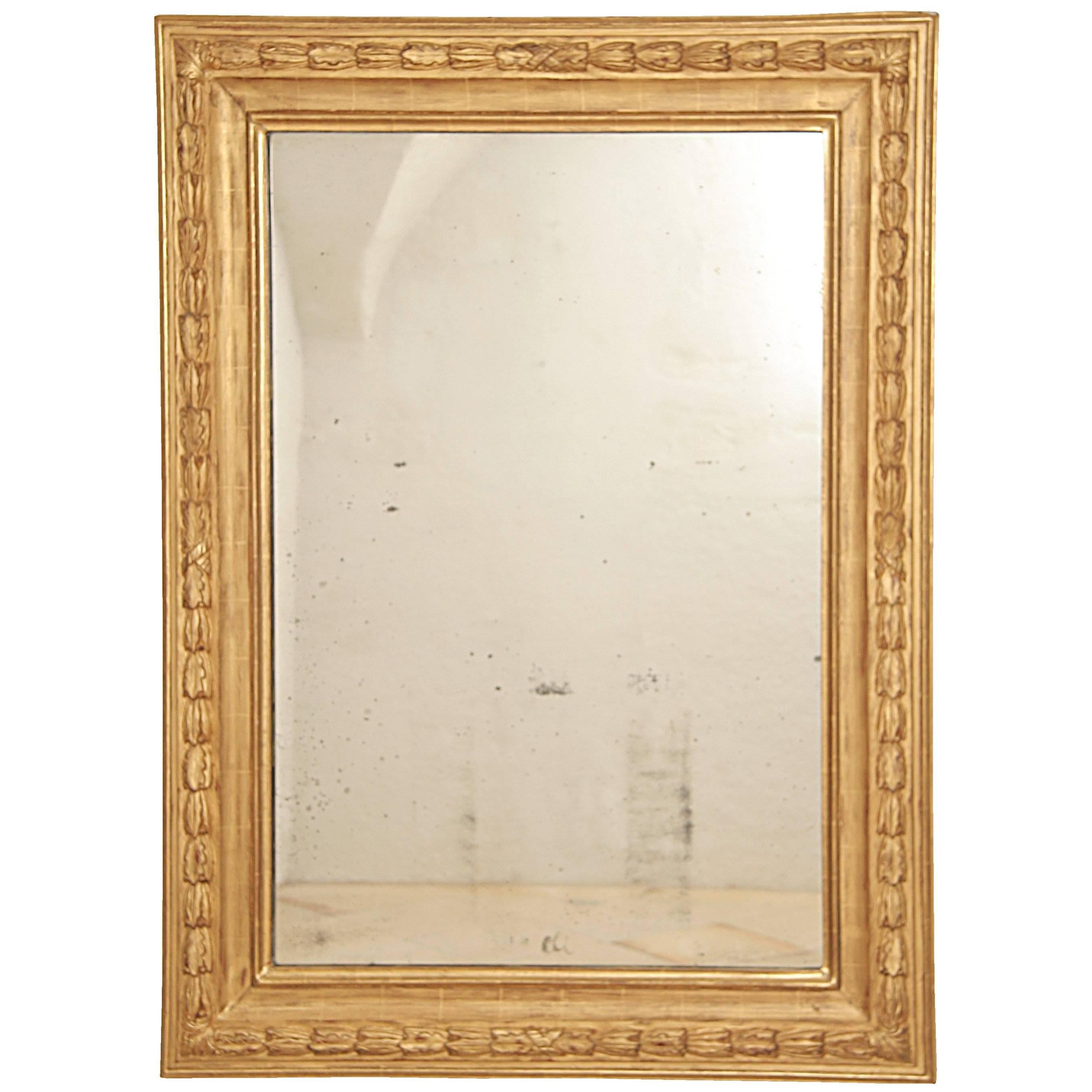French Gilt Louis XVI Wall Mirror, 18th Century with Original Mercury Glass For Sale