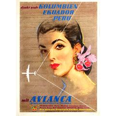 Original Retro Airline Poster for Colombia Ecuador Peru by Avianca and Pan Am