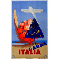 Original Vintage Art Deco Travel Poster Advertising Lake Garda Italia by ENIT