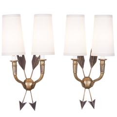 Pair of Bronze Arrow Sconces, French, 1940s 10