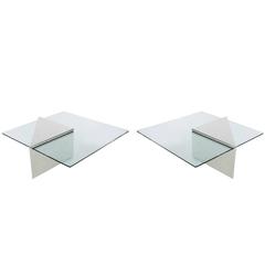 Pair of Mid-Century J Wade Beam Chrome and Glass Cocktail Table Signed Brueton 6