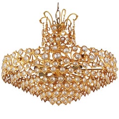 Hollywood Regency Gold Gilded French or Italian Crystal Chandelier