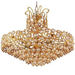 Hollywood Regency Gold Gilded French or Italian Crystal Chandelier