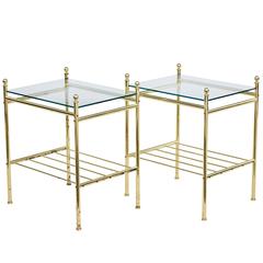 Pair of 1970s Brass Glass Top Occasional Tables