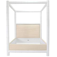 Cadre de lit à baldaquin en faux bambou laqué blanc de Ralph Lauren Queen