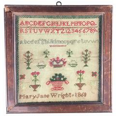 Antique American Mid-Victorian Folk Art Children's Sampler, Dated 1860