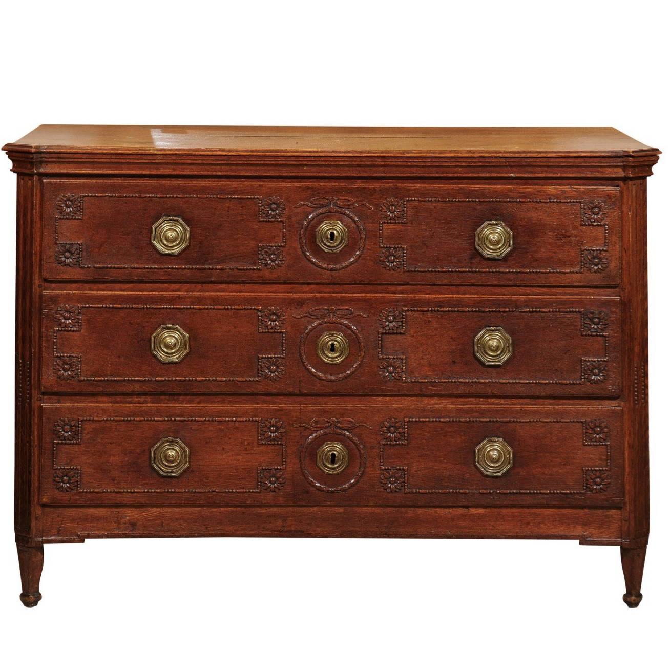 18th Century Louis XVI Carved Oak Commode, circa 1780 For Sale