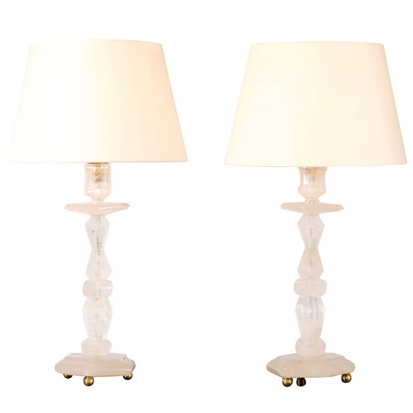 Pair of Contemporary Rock Crystal Lamps For Sale