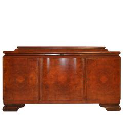 Antique Credence Red Brown Art Deco Sideboard in Walnut Wood