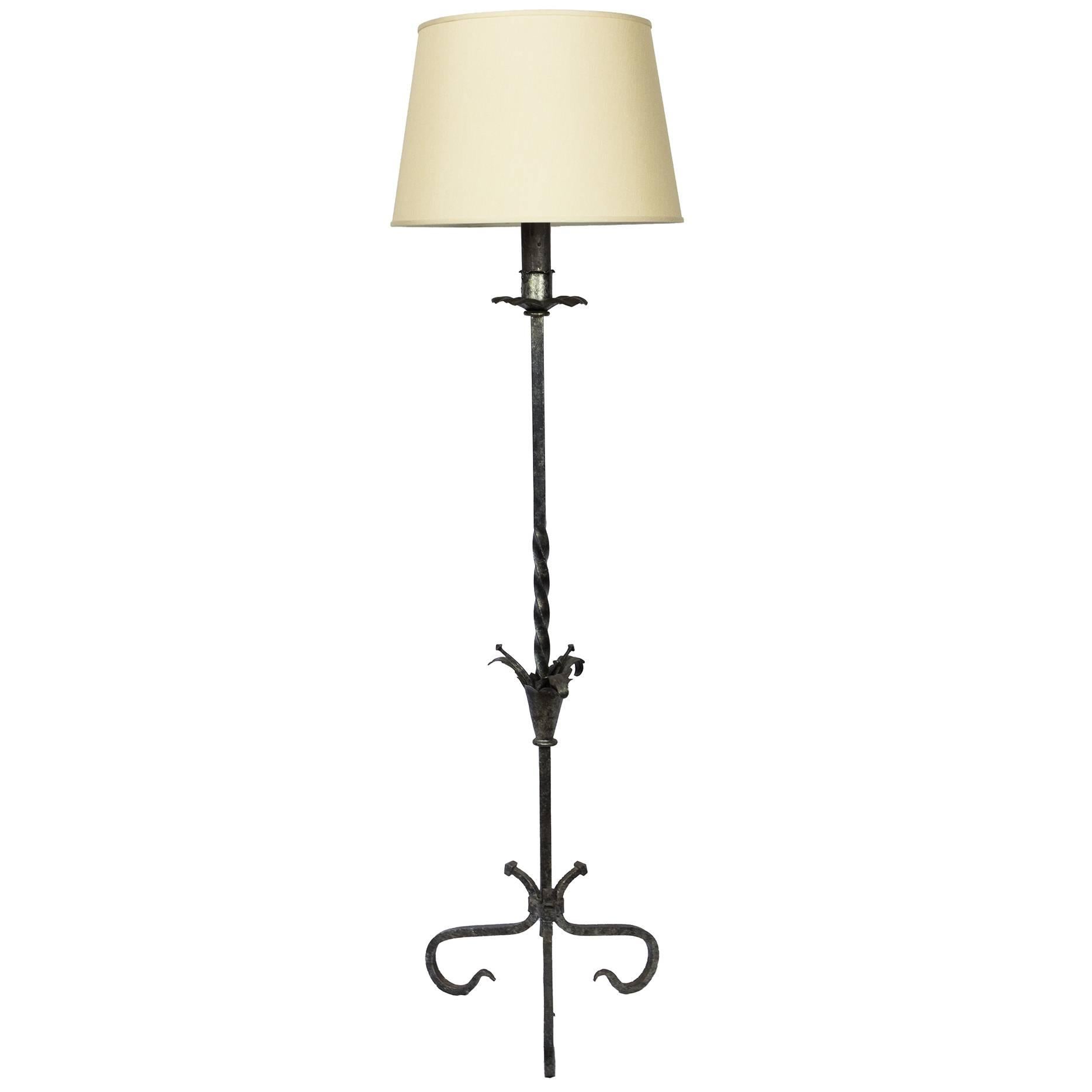 Scrolled Silvered Iron Spanish Floor Lamp