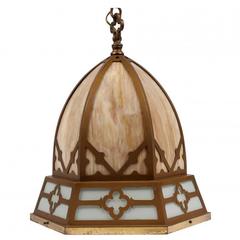 Arts and Crafts Style Paint Decorated and Stained Glass Lantern 10
