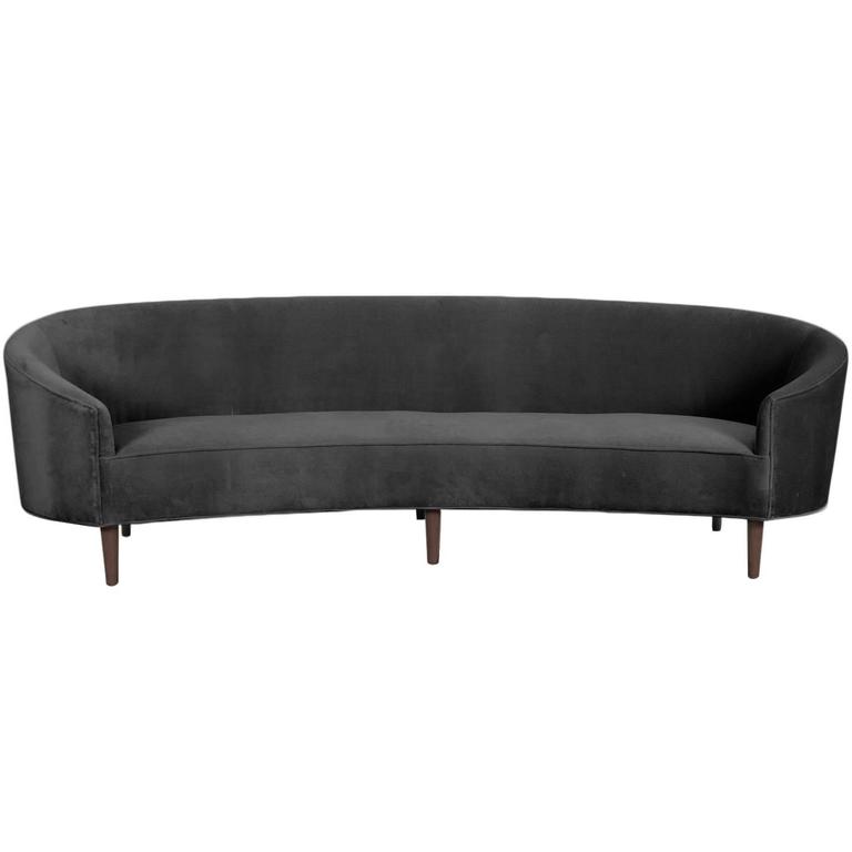 Art Deco Style Crescent Sofa With Walnut Legs In Charcoal Velvet
