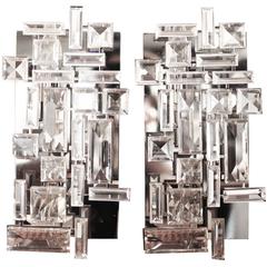 Pair of Hand-Cut Crystal Met Sconces