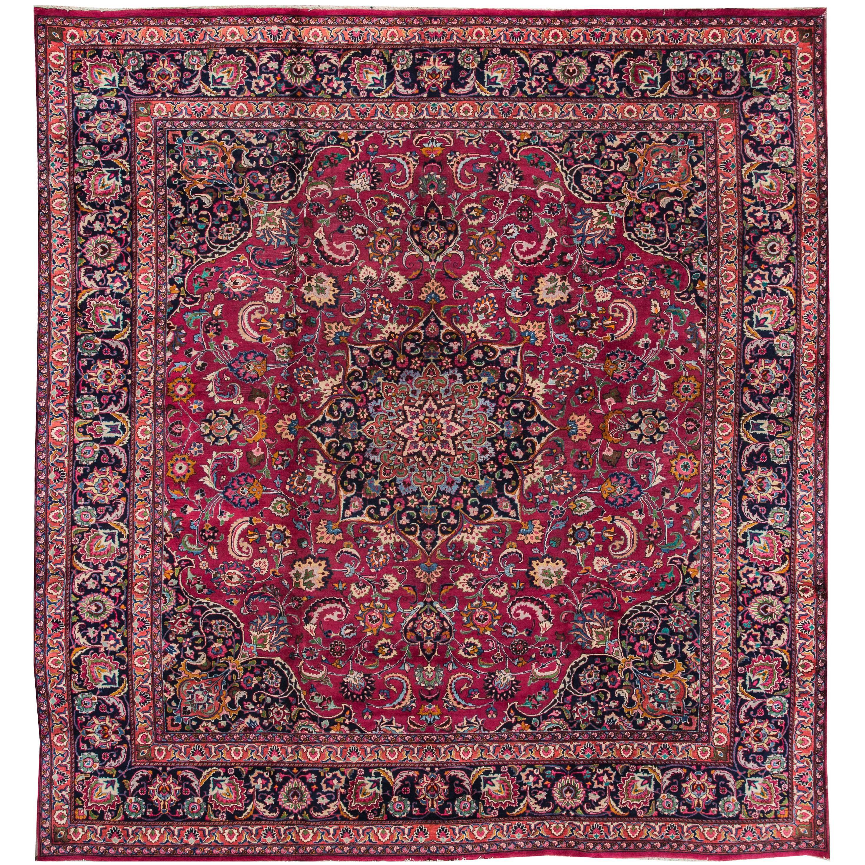 Beautiful Vintage Red Mashad Rug