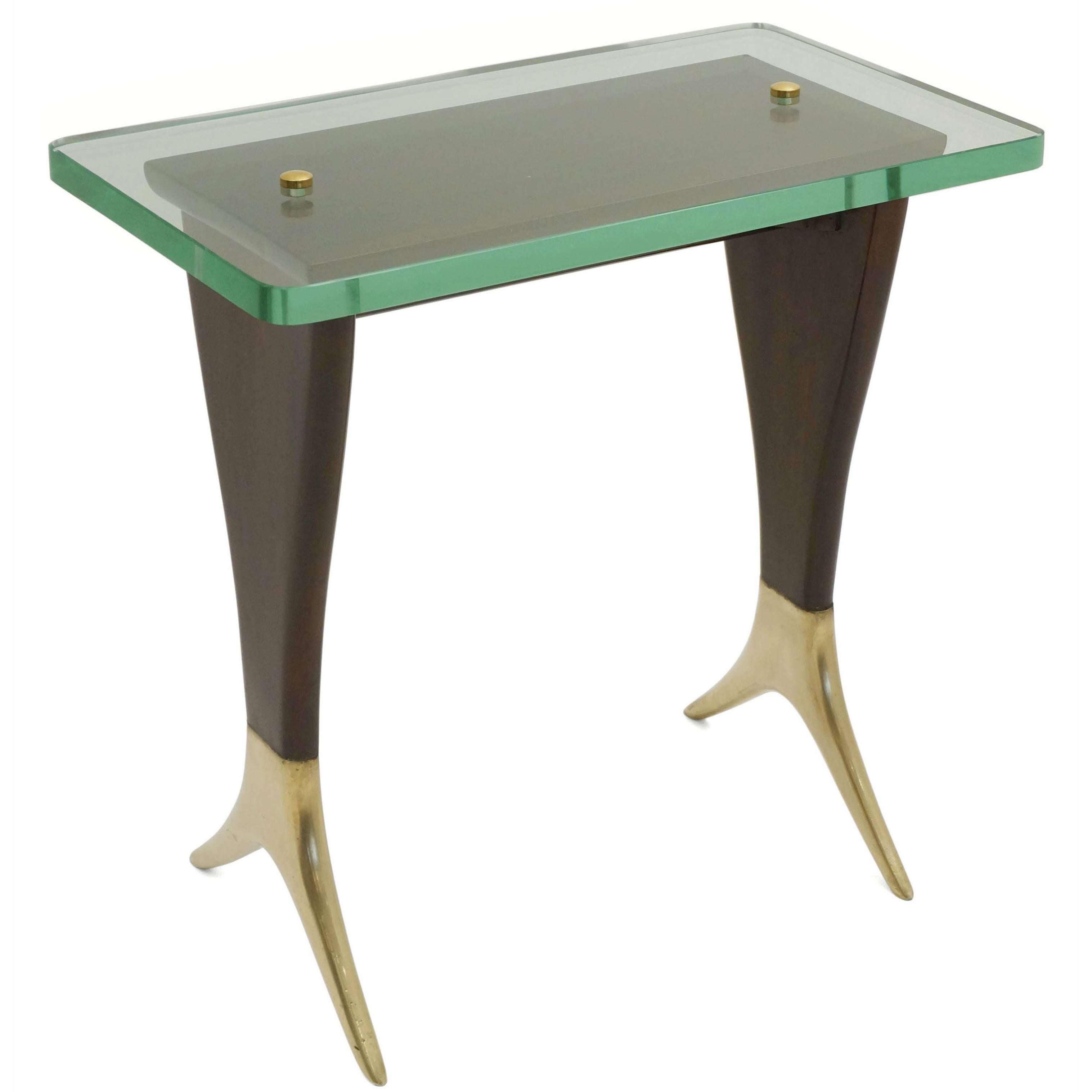 Mid-Century Wood and Brass Side or Cocktail Table Designed by Cesare Lacca For Sale