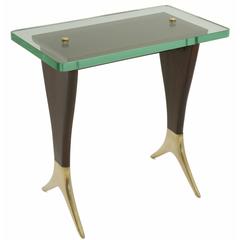 Mid-Century Wood and Brass Side or Cocktail Table Designed by Cesare Lacca