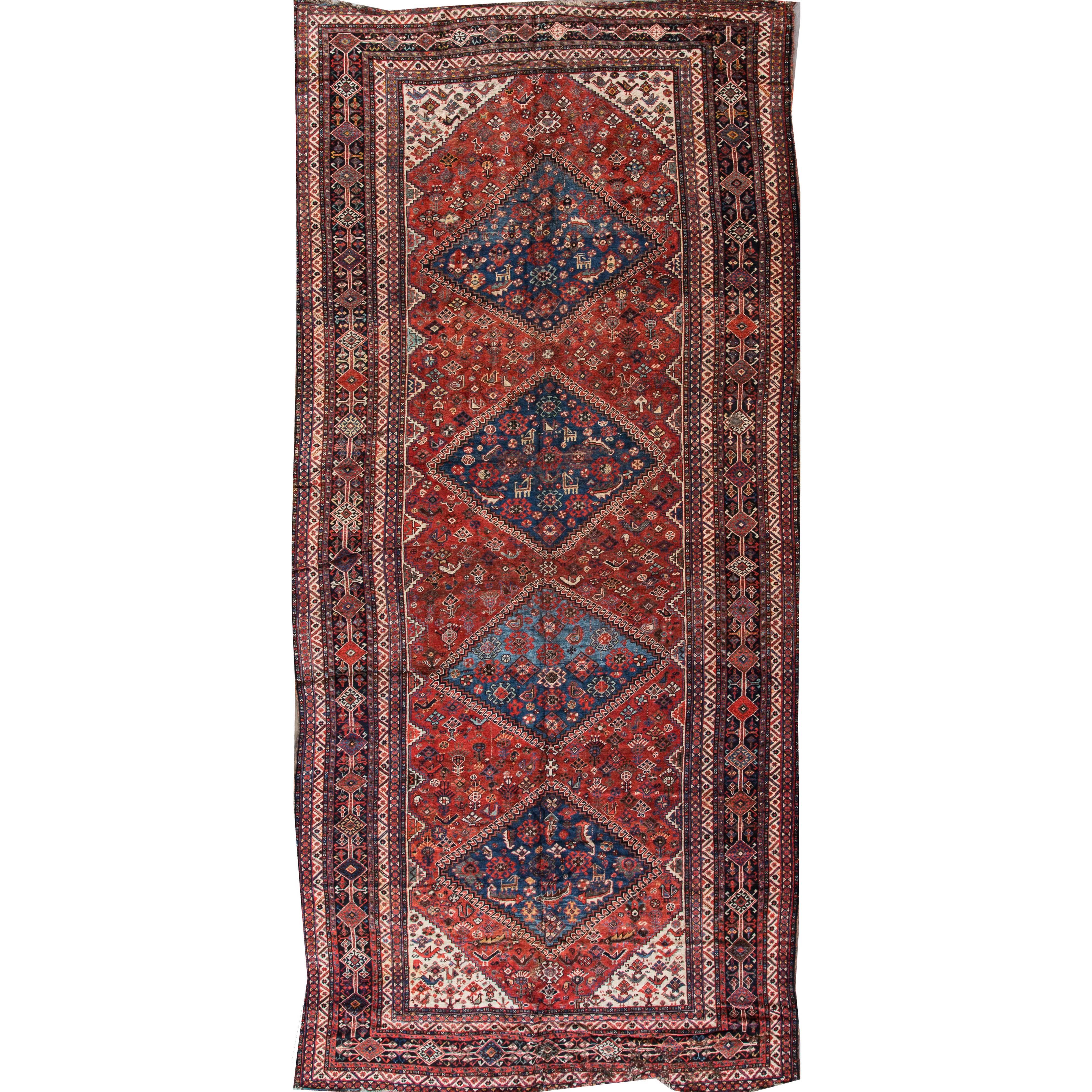 Beautifully Designed Antique Distressed Shiraz Rug For Sale