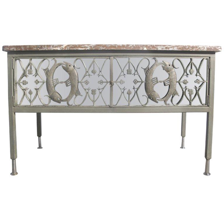 Fish Motif Mirrored Credenza/Drinks Cabinet with Marble Top