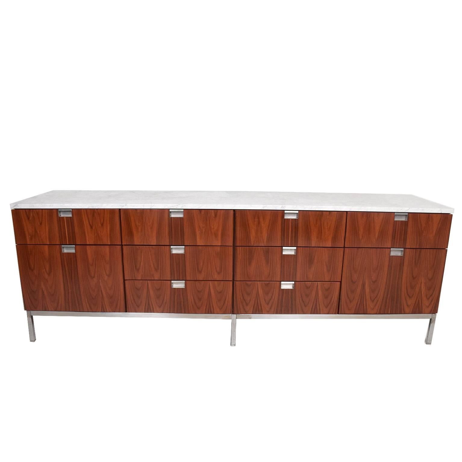 Florence Knoll Rosewood and Marble-Top Credenza, Mid-Century Modern