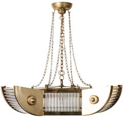 Luxe French Art Deco Brass and Glass Tubes Chandelier