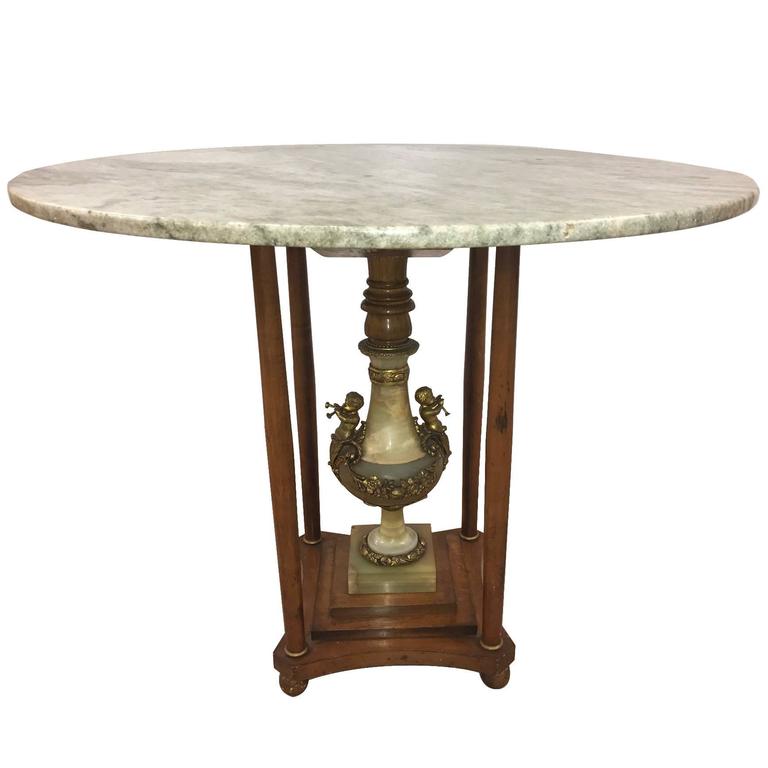Italian Marble Center Table With Onyx Pedestal And Bronze Cherubs Italian Marble Center Table With Onyx Pedestal And Bronze Cherubs For