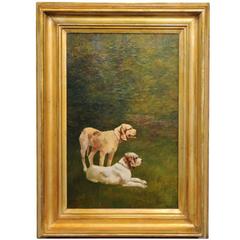French Dog Oil Painting on Canvas circa 1900 in Antique Giltwood Frame 12