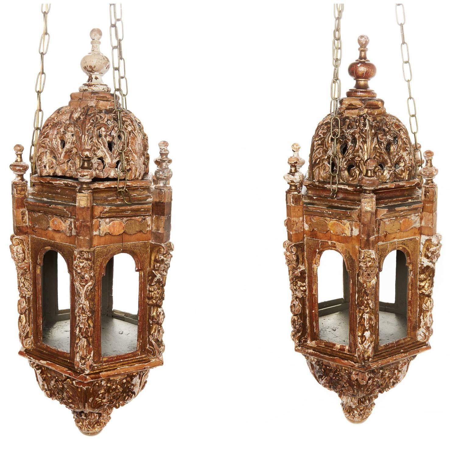 Pair of 18th Century Italian Giltwood Lanterns