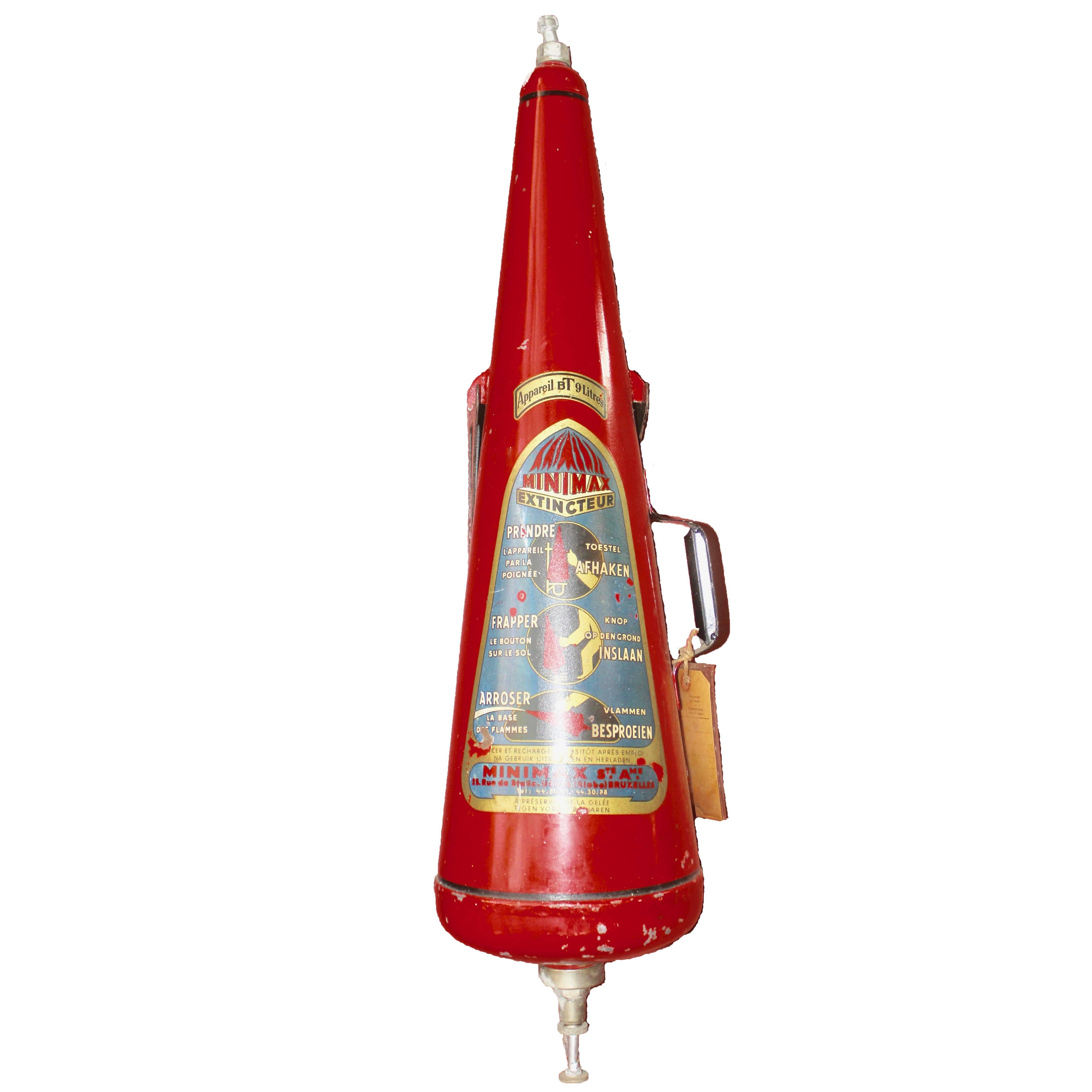 Stunning Antique Minimax Cone Shaped Fire Extinguisher with Original Label