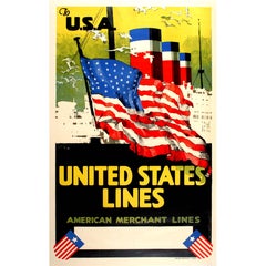 cruise ship posters Original Cruise Ship Poster - To USA United States Lines American Merchant Lines