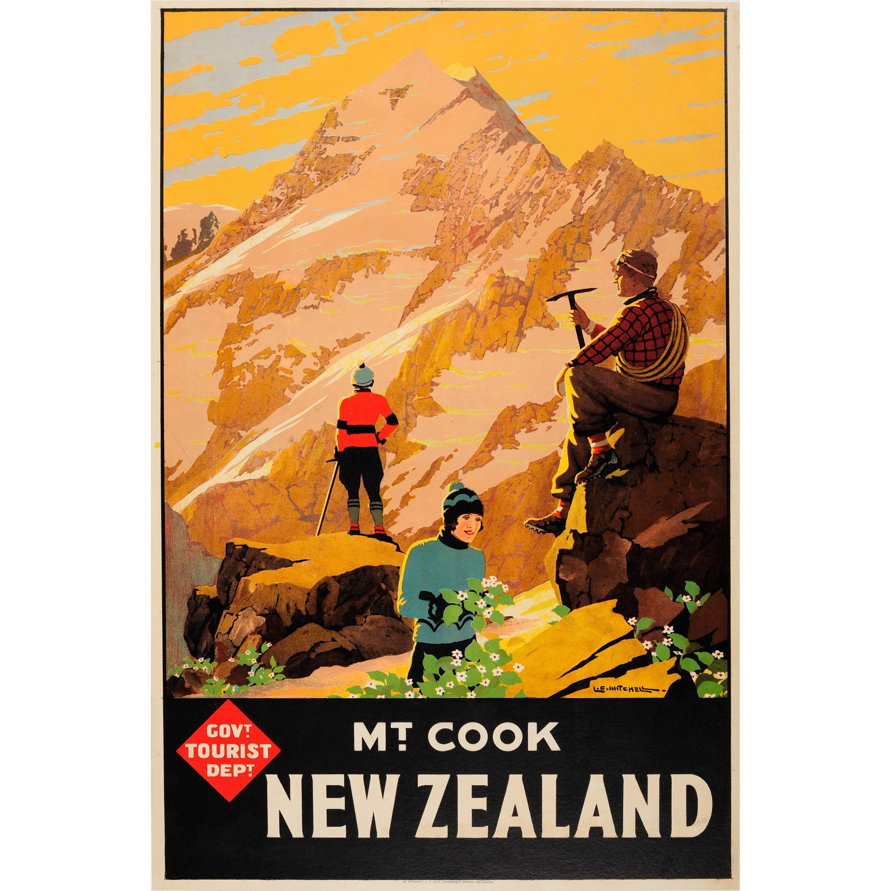 Original Vintage Tourist Travel Advertising Poster for Mount Cook New