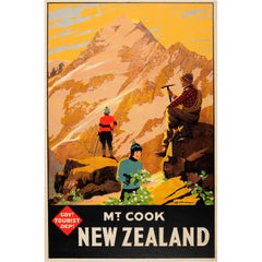 Original Vintage Tourist Travel Advertising Poster for Mount Cook New Zealand