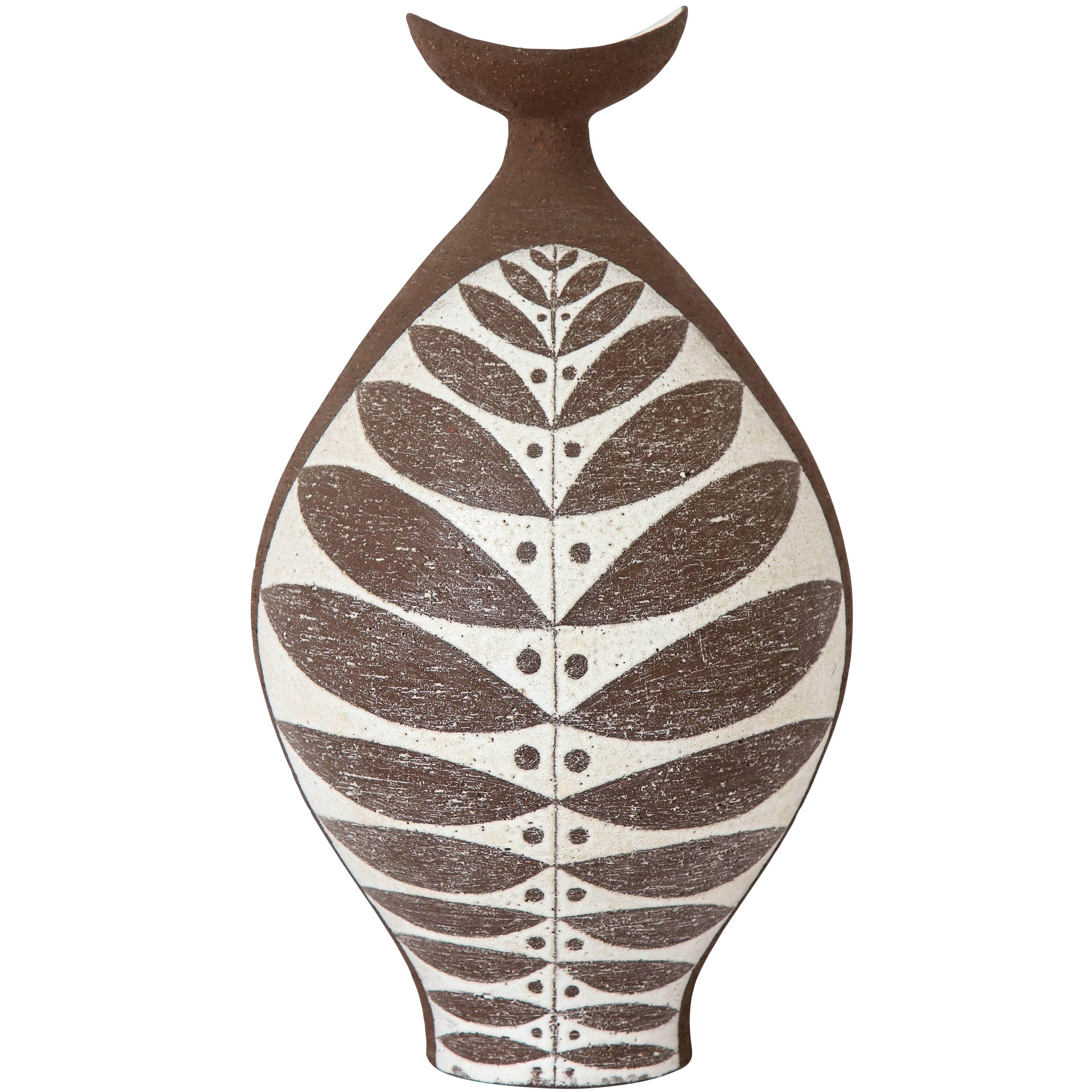 Thomas Toft Vase, Ceramic Brown White, Signed