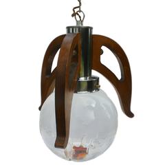 Stunning Pendant with Globes of Clear Glass with Orange Inclusions by Mazzega 4