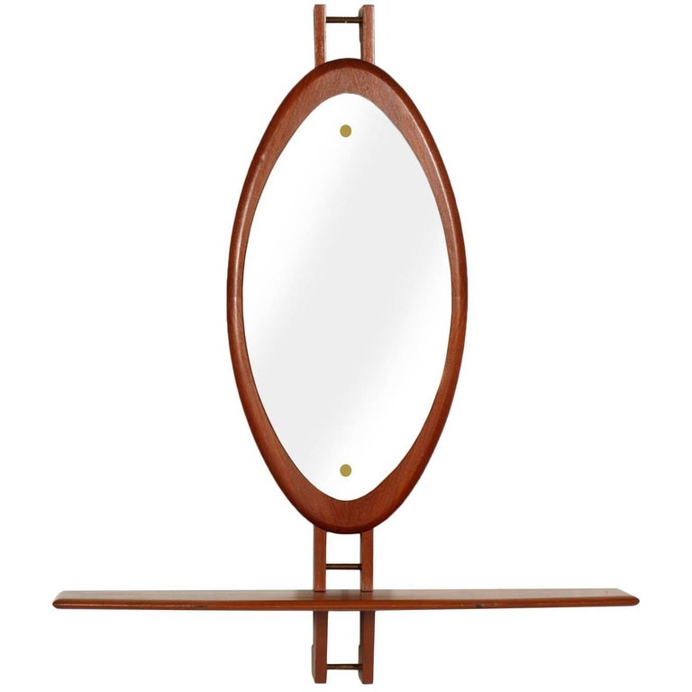 Mid-Century Modern Consol and Wall Mirror by Clausen & Son in Teack, 1960s For Sale
