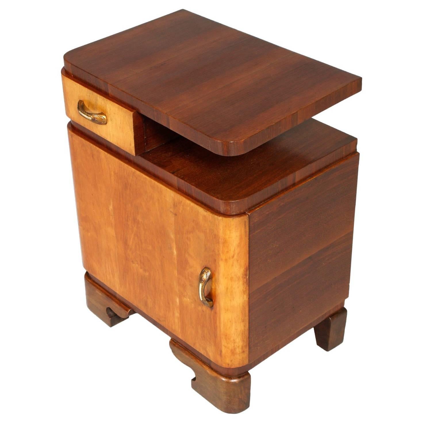 1920s Bedside Table Art Deco in Burl Elm and Rosewood , Gaetano Borsani Attribut For Sale