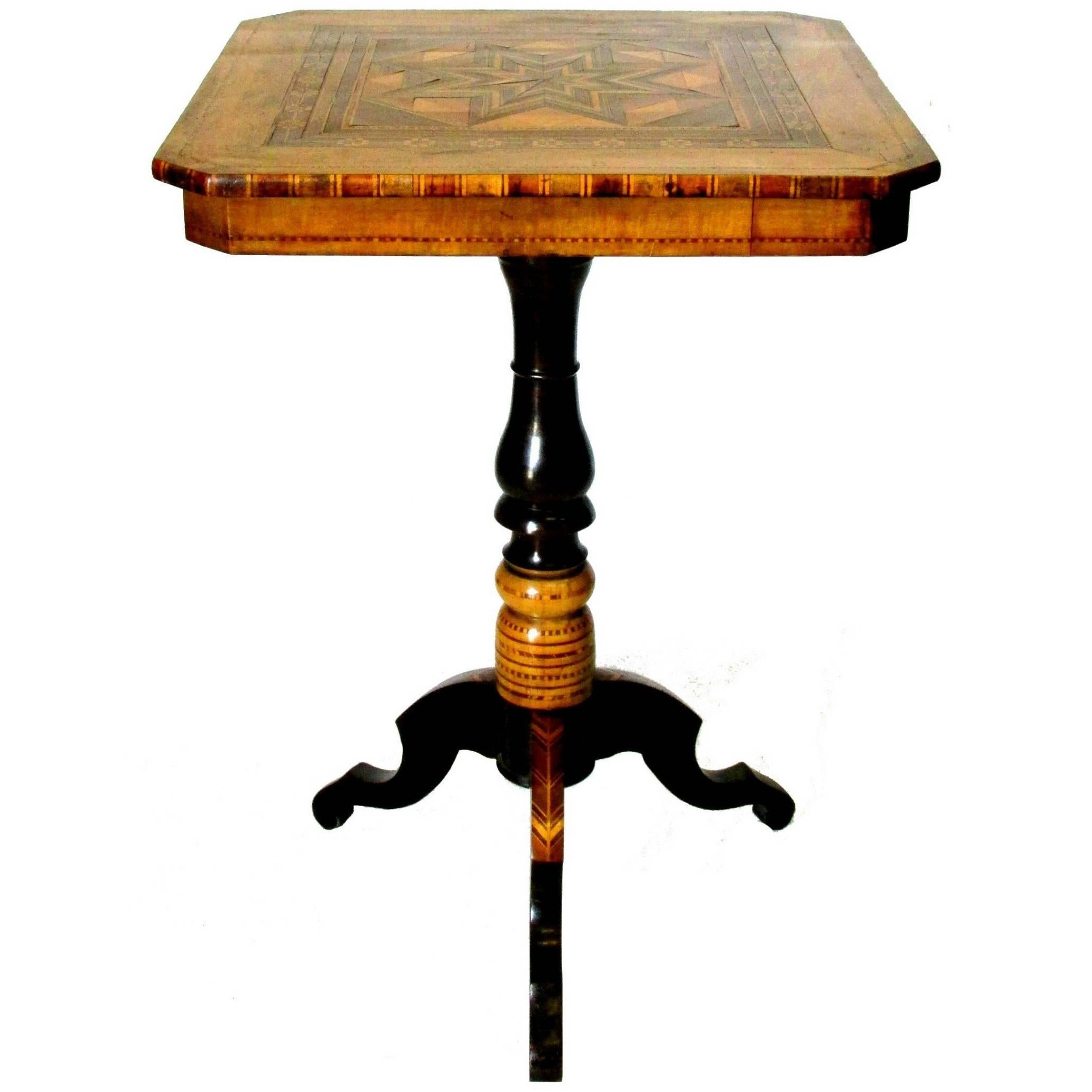 19th Century Signed Sorrento Parquetry End / Side Table, Italy Circa 1890