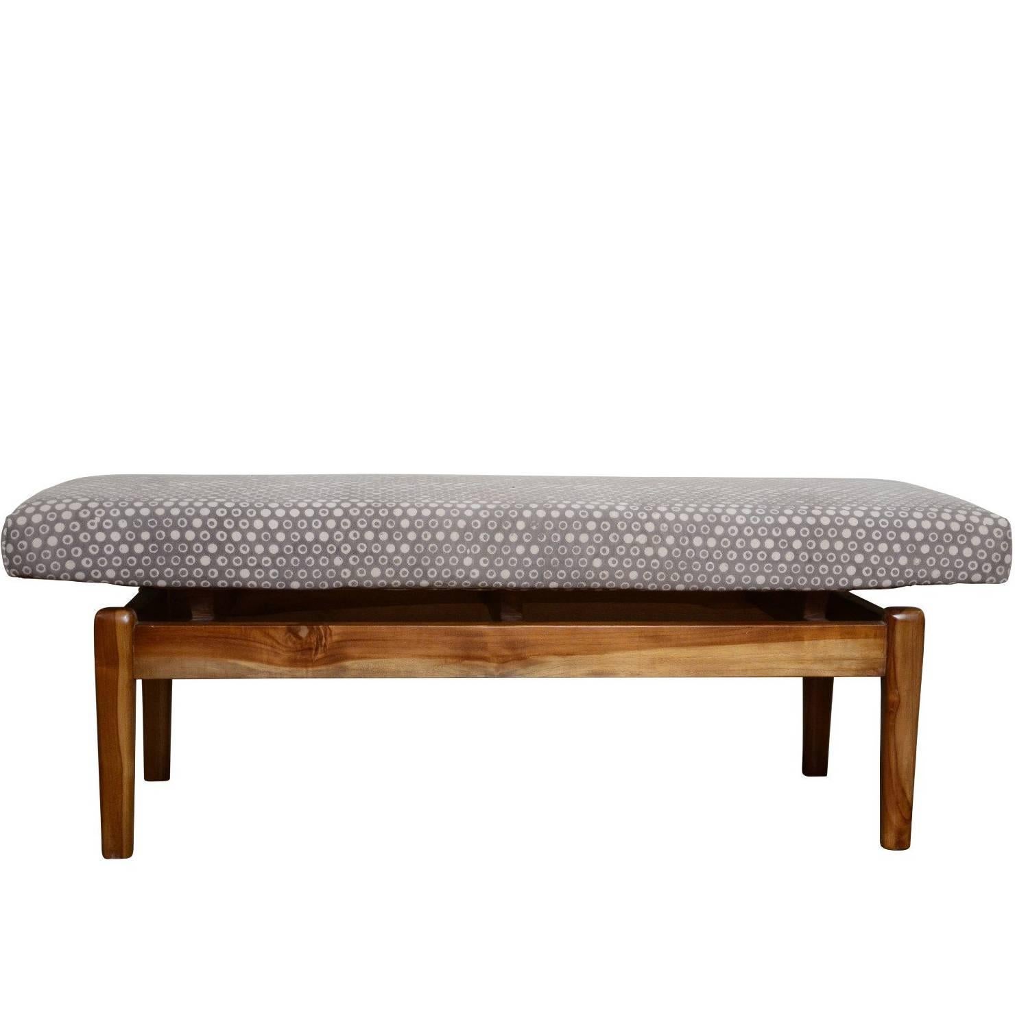 Contemporary Teak Bench Upholstered in Kashish Dyed Cotton
