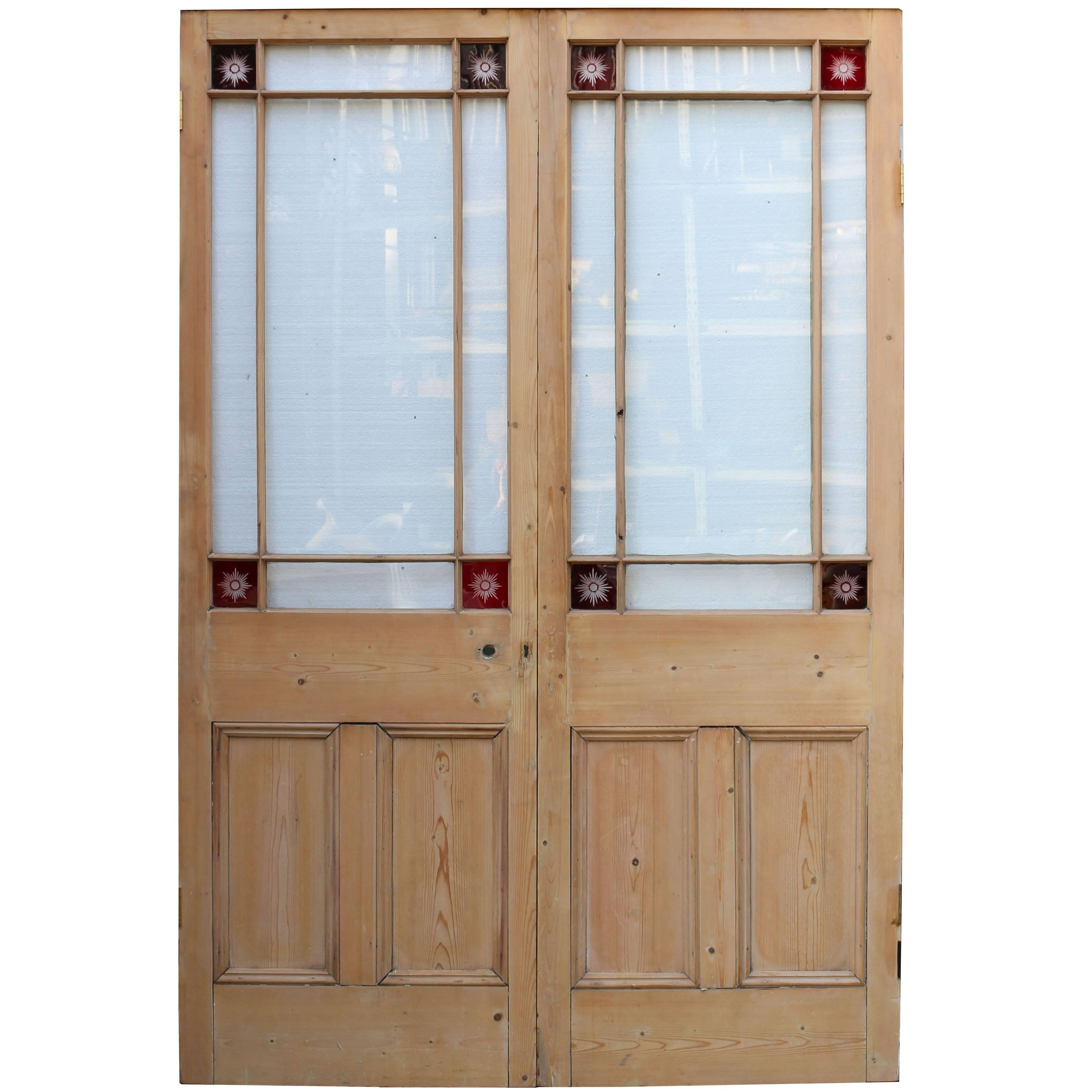 Pair of Victorian Pine Margin Glazed Doors