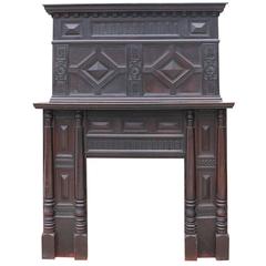 Antique Reclaimed 1920s Carved Oak Fire Surround with Overmantel