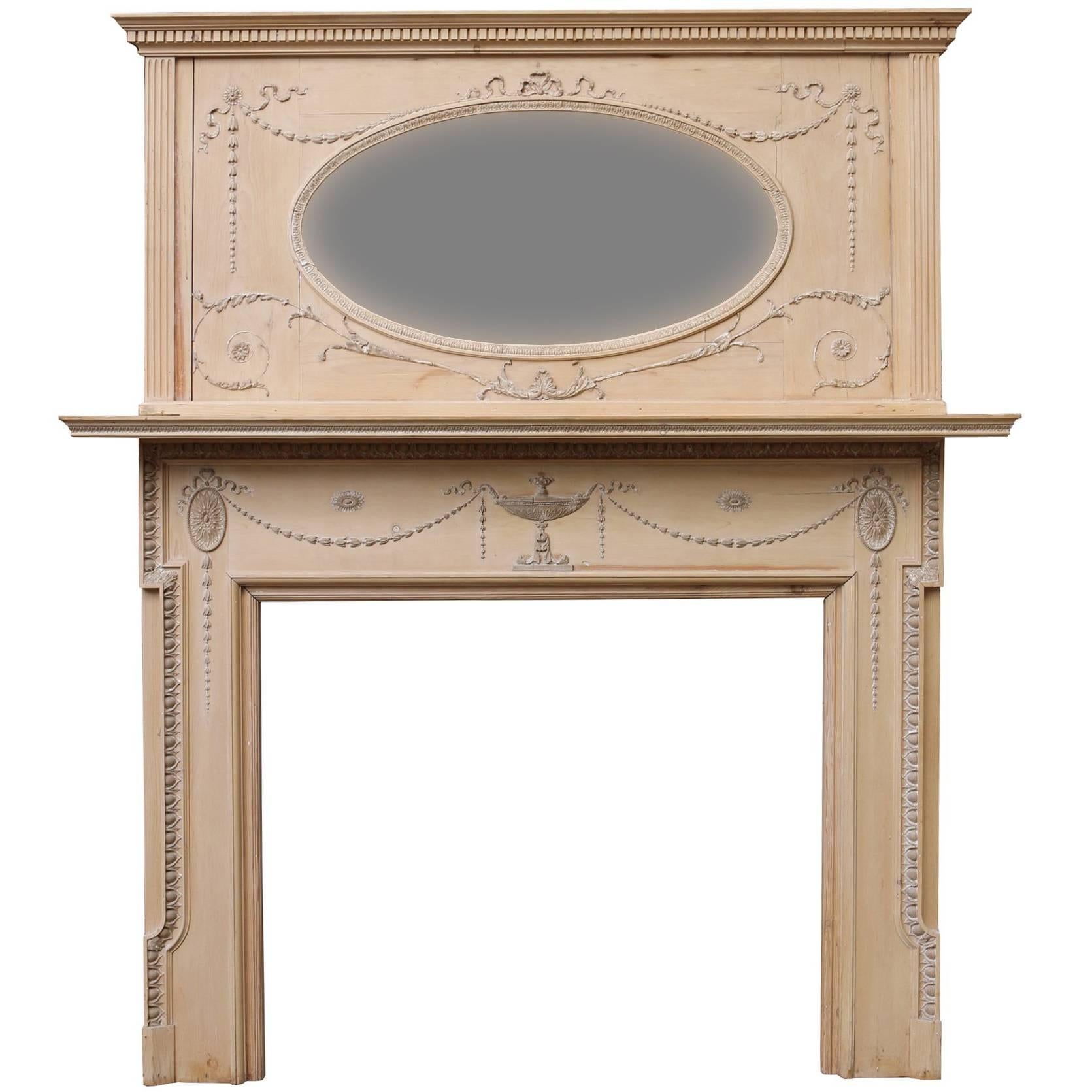 Edwardian Pine and Composition Fire Surround with Mirrored over Mantel