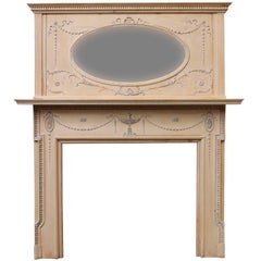Antique Edwardian Pine and Composition Fire Surround with Mirrored over Mantel