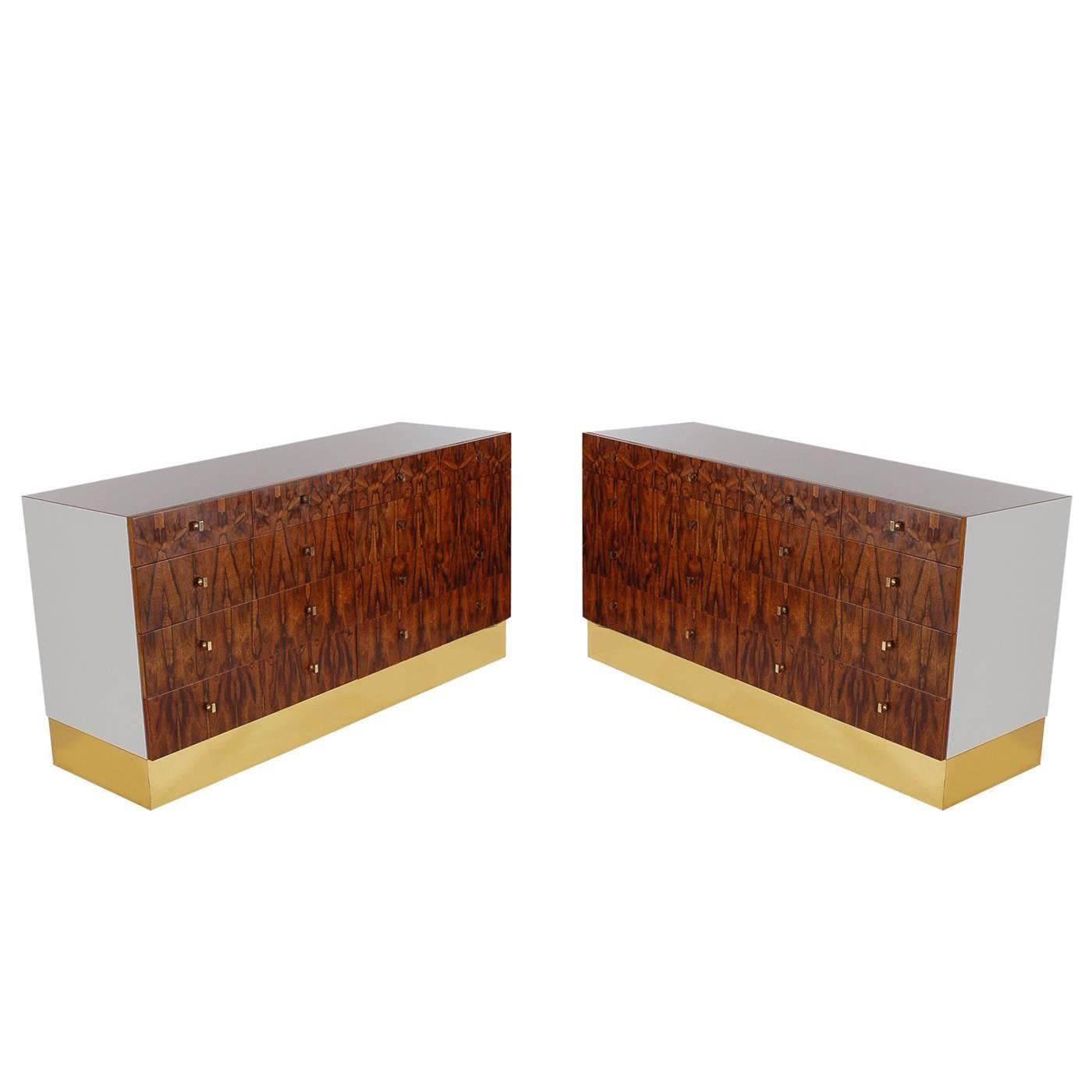 Pair of Mid-Century Modern Rosewood and Brass Dressers or Credenza by Rougier