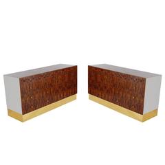 Pair of Mid-Century Modern Rosewood and Brass Dressers or Credenza by Rougier