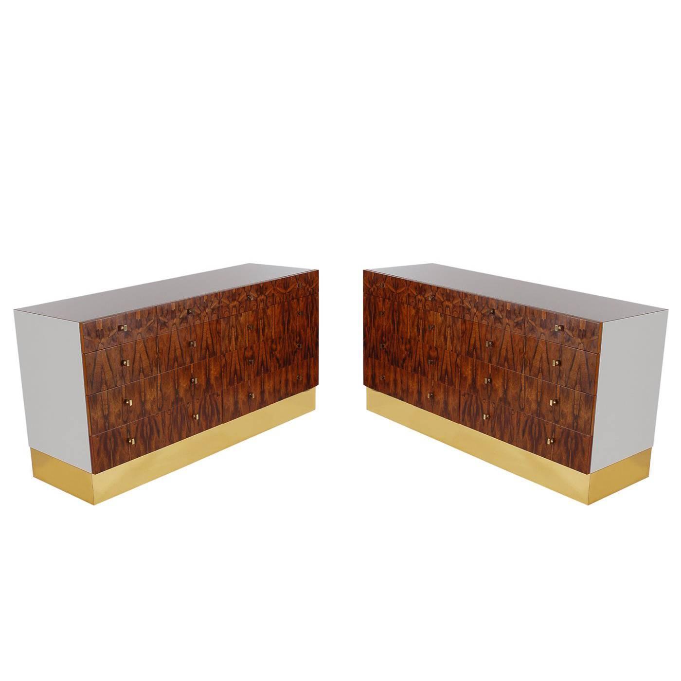 Pair Of Mid Century Modern Rosewood And Brass Dressers Or Credenza By Rougier Pair Of Mid Century Modern Rosewood And Brass Dressers Or Credenza By Rougier