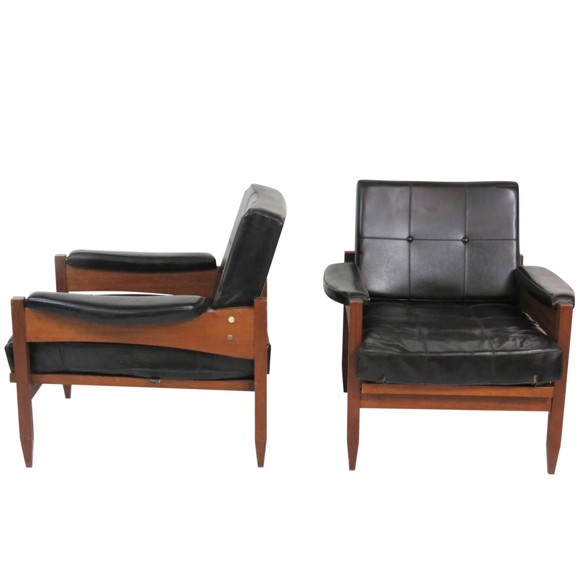 Pair of Danish Modern Tufted Lounge Chairs