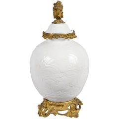 Antique Chinese Blanc de Chene Lidded Vase